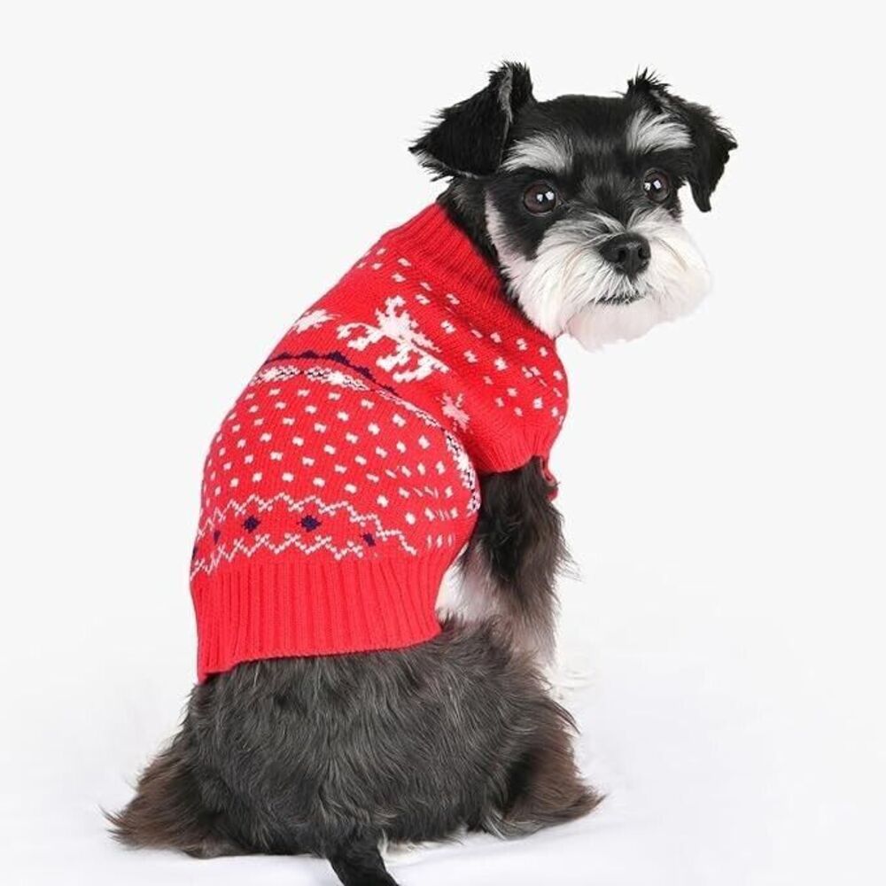 Puppia Dyani Dog Knit Sweater Winter  Holiday Season for Small Dogs, Apparel RED